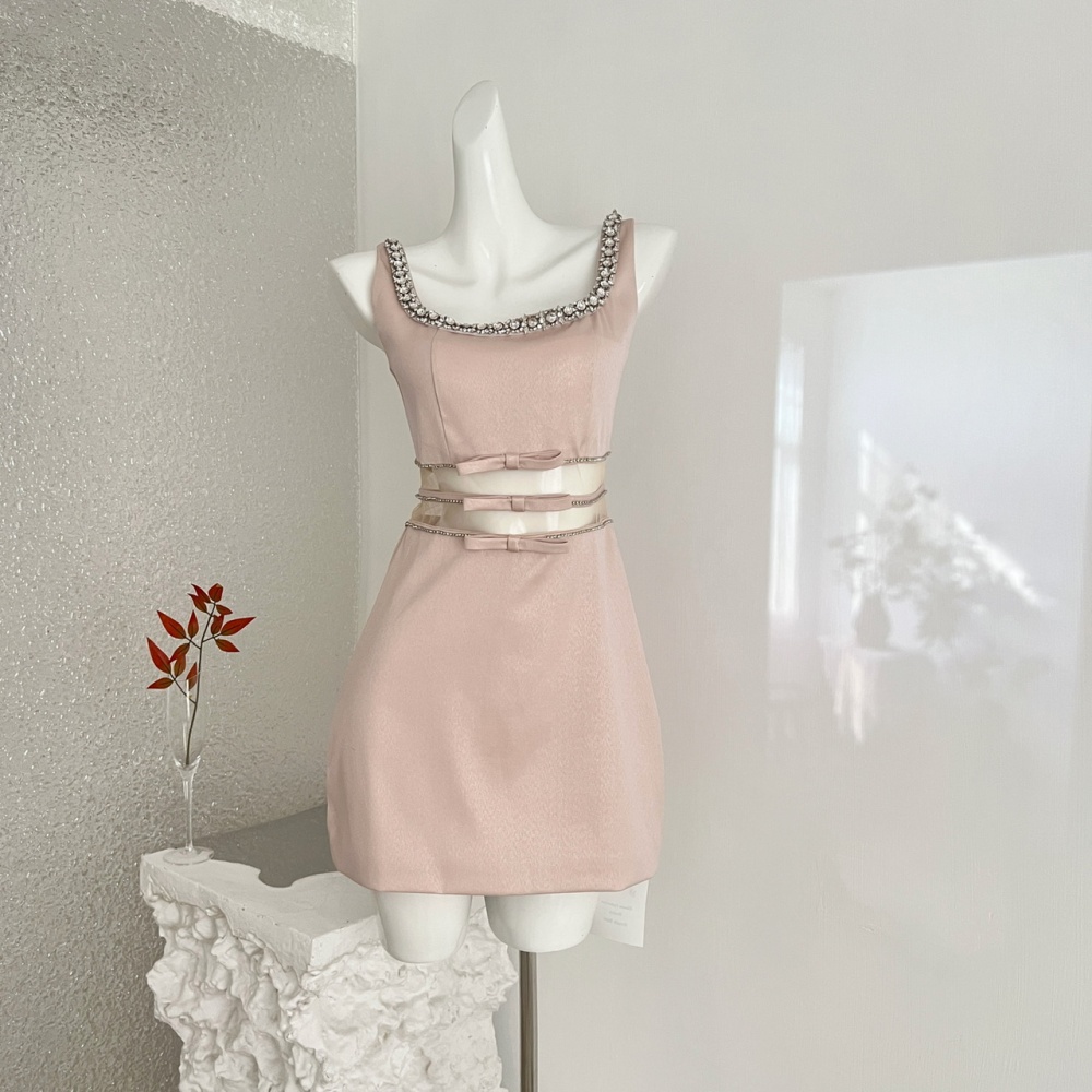 Waist maiden fully-jewelled business suit bow hollow dress