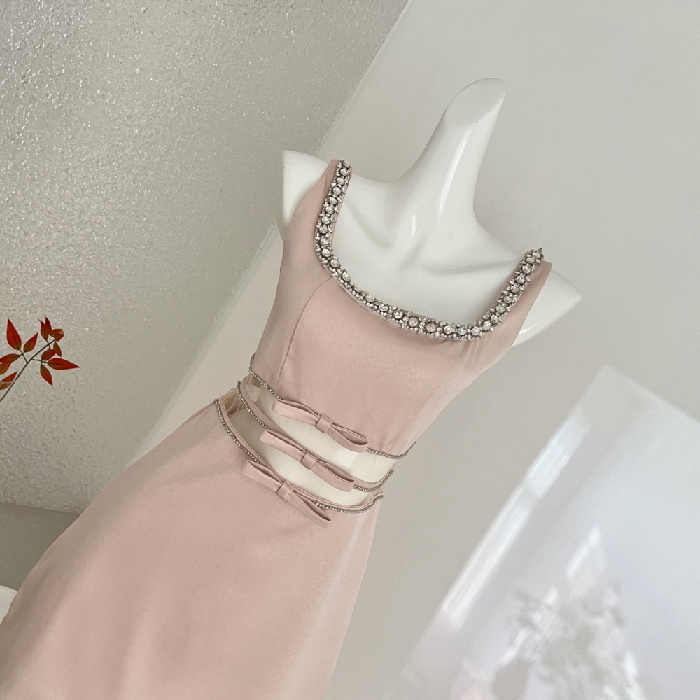 Waist maiden fully-jewelled business suit bow hollow dress