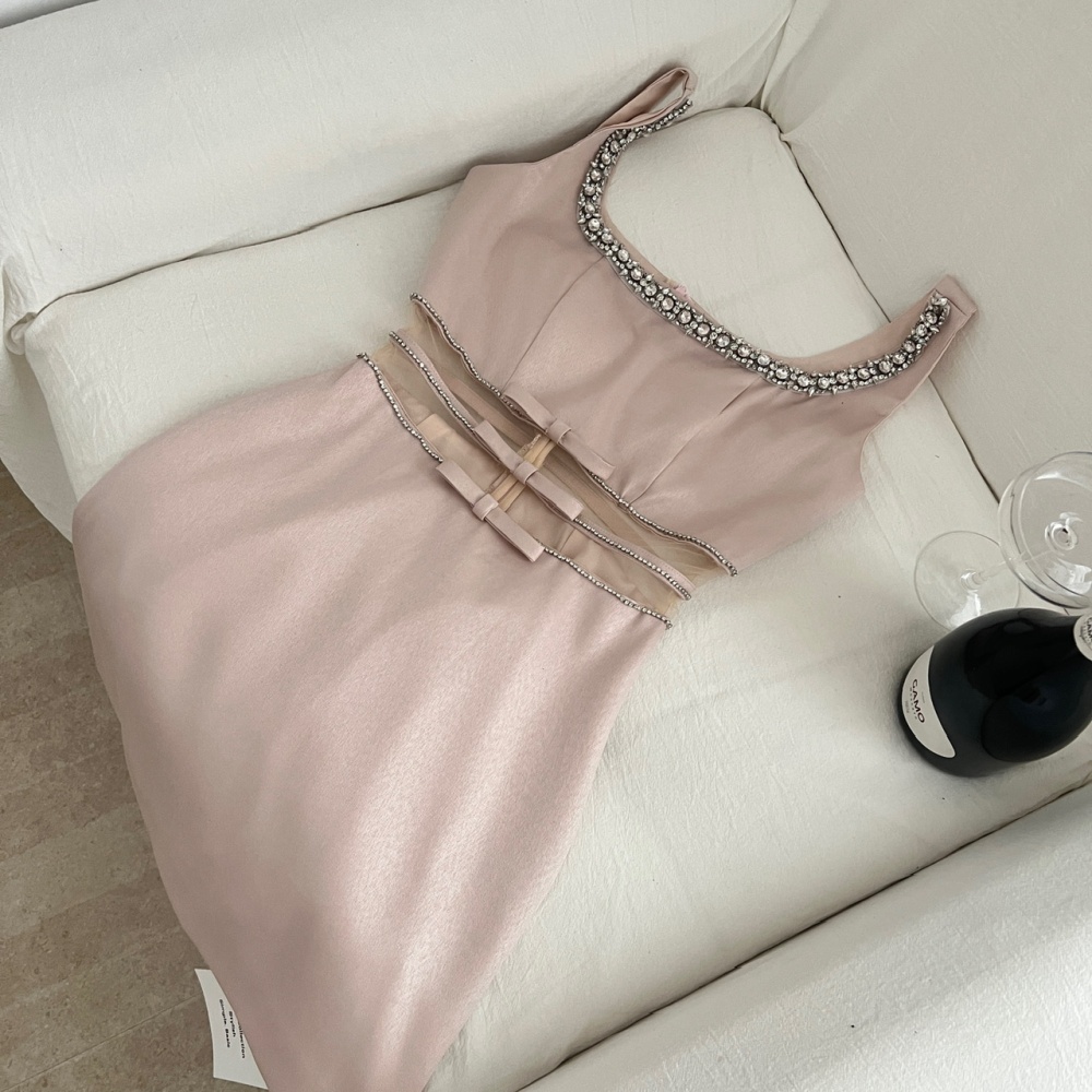Waist maiden fully-jewelled business suit bow hollow dress