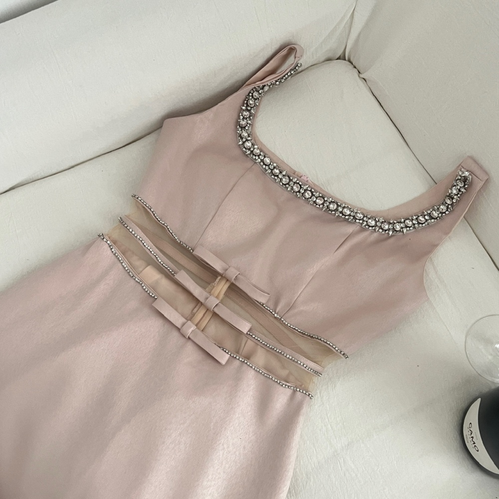 Waist maiden fully-jewelled business suit bow hollow dress