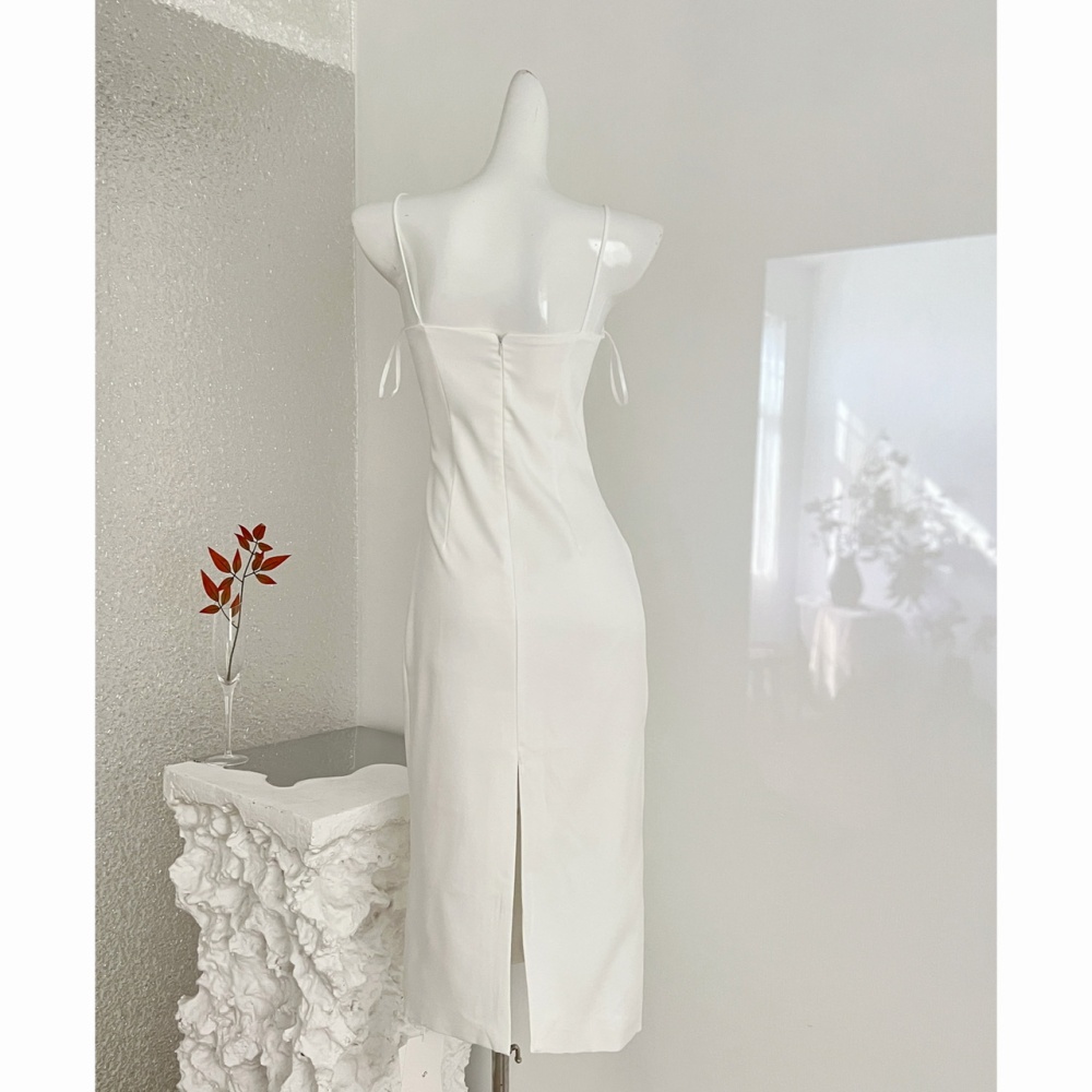 White wrapped chest dress beading formal dress for women