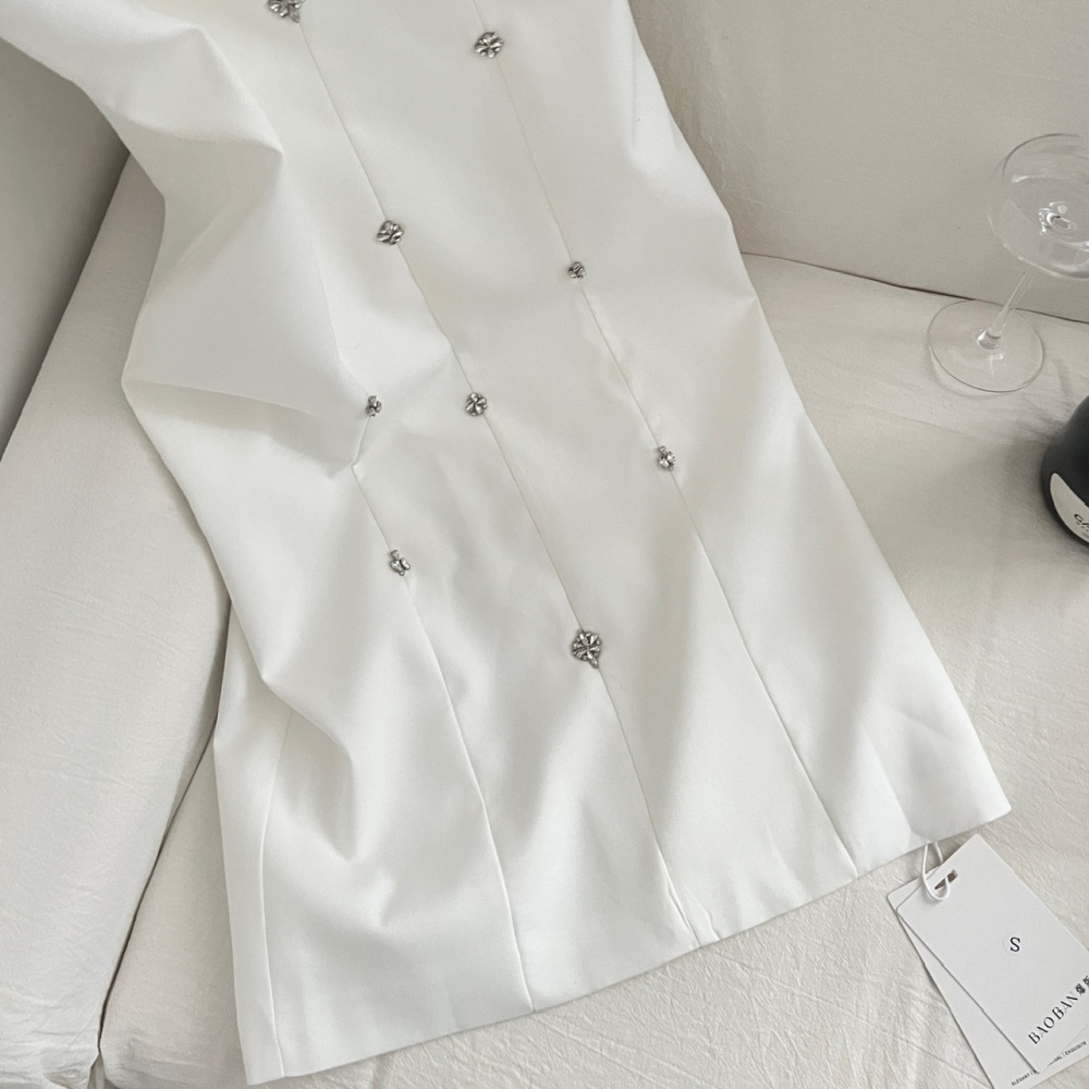 White wrapped chest dress beading formal dress for women