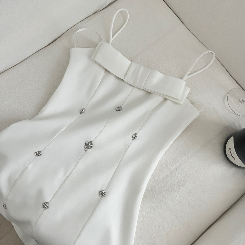 White wrapped chest dress beading formal dress for women