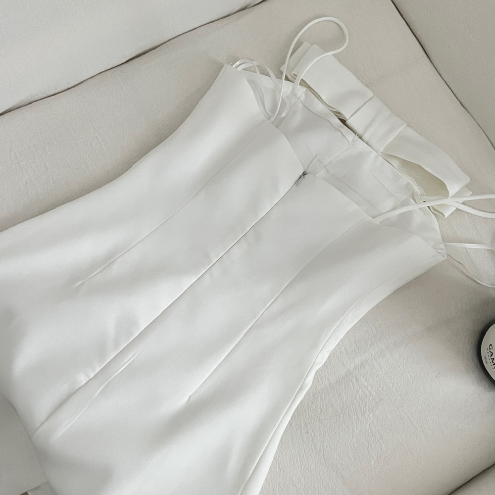 White wrapped chest dress beading formal dress for women