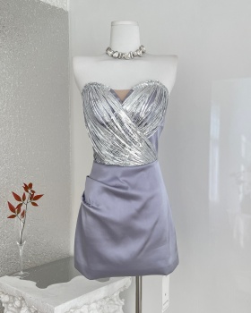 France style package hip wrapped chest splice dress for women