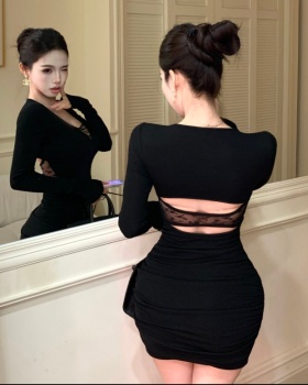 V-neck chain temperament sexy package hip slim halter dress