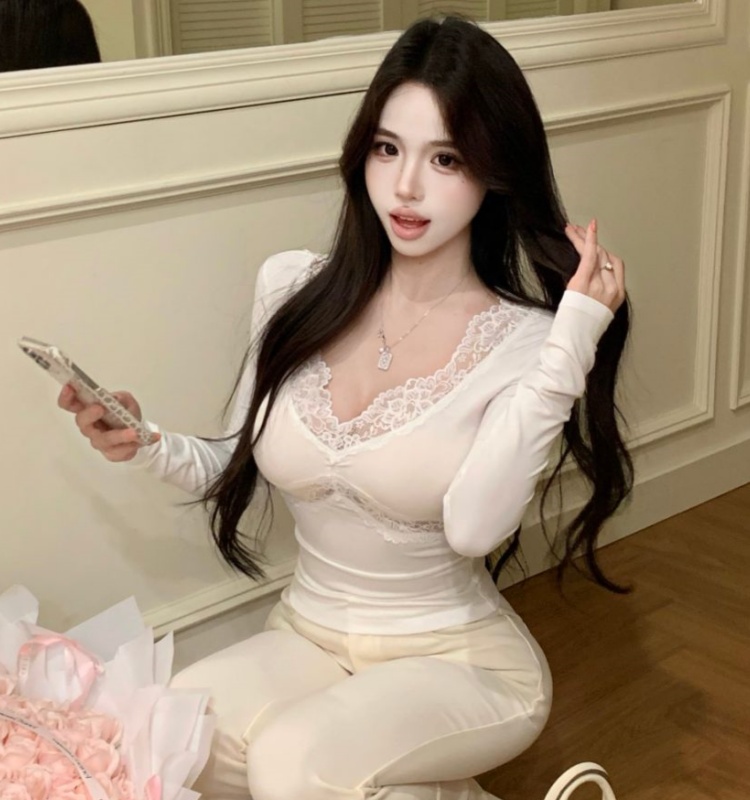 Spicegirl V-neck bottoming shirt enticement tops for women