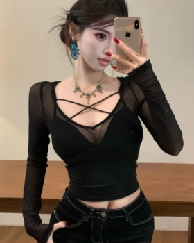 V-neck cross perspective Pseudo-two sexy sling tops for women