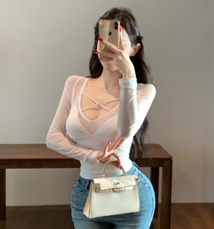 V-neck cross perspective Pseudo-two sexy sling tops for women