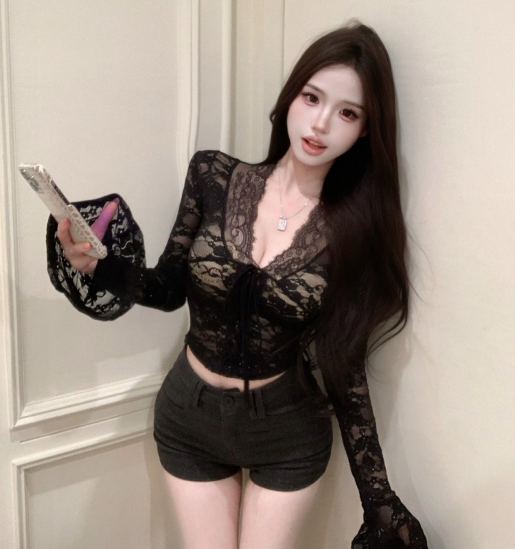 Chiffon tops lace bottoming shirt for women