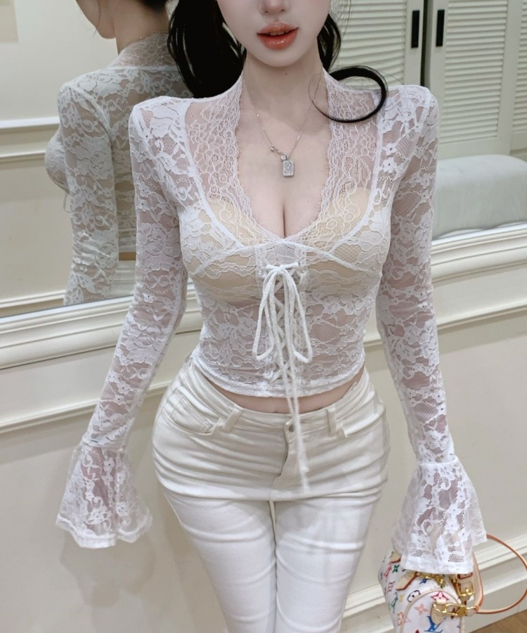 Chiffon tops lace bottoming shirt for women