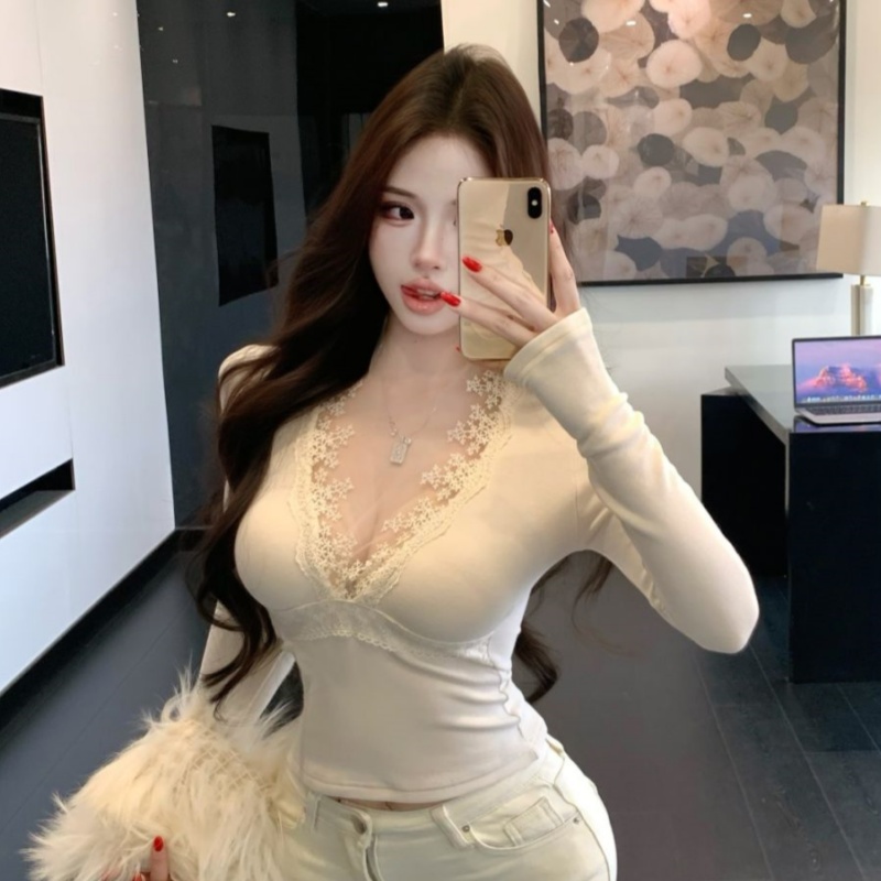 V-neck unique bottoming shirt long sleeve tops for women