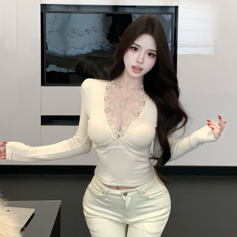 V-neck unique bottoming shirt long sleeve tops for women