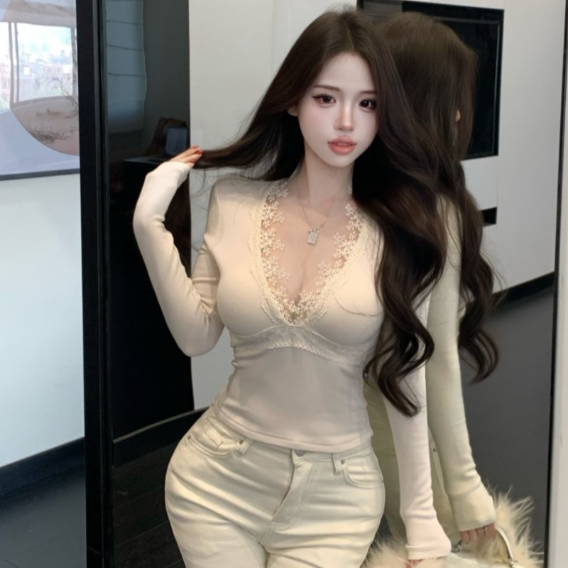 V-neck unique bottoming shirt long sleeve tops for women