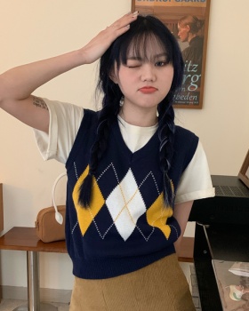 Sleeveless all-match knitted slim mixed colors vest