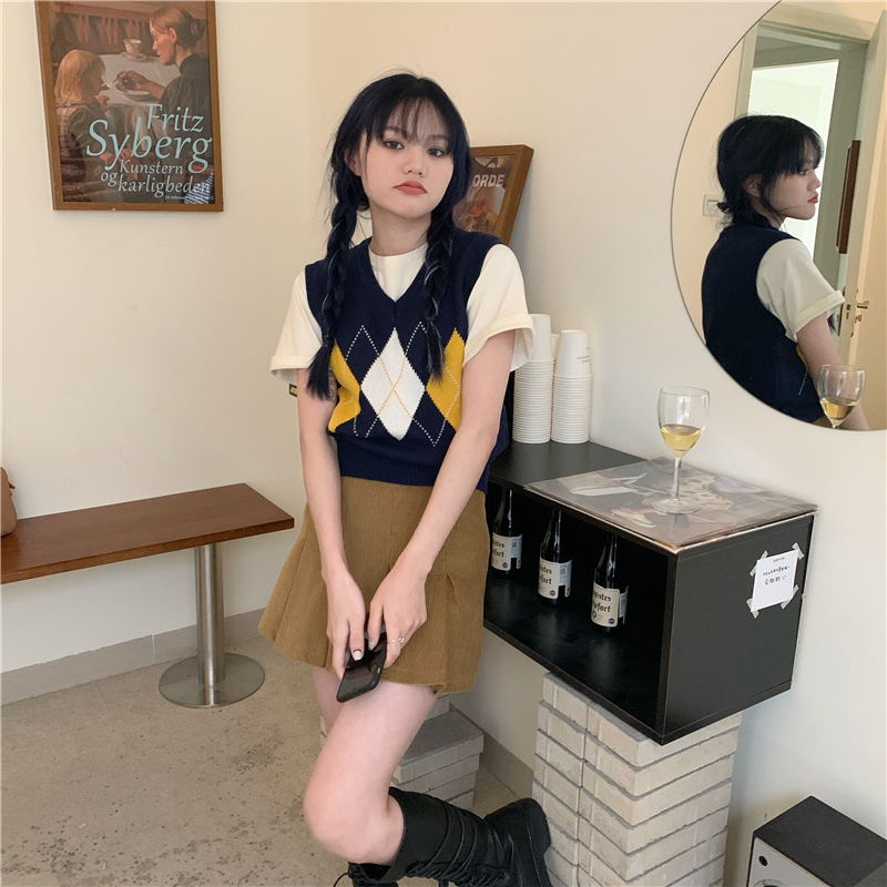 Sleeveless all-match knitted slim mixed colors vest