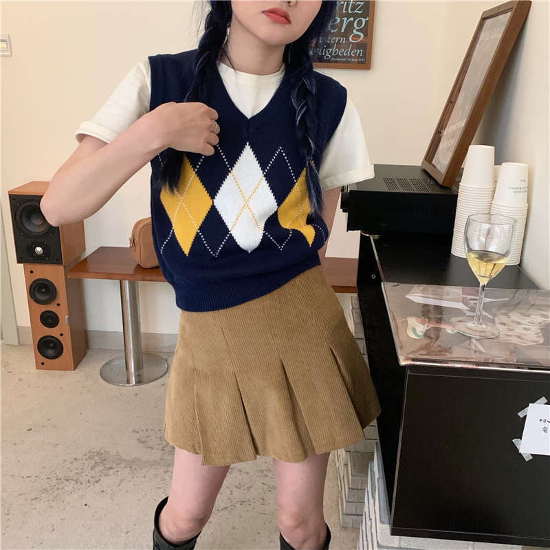 Sleeveless all-match knitted slim mixed colors vest