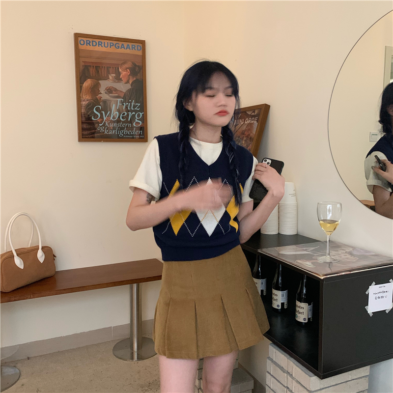 Sleeveless all-match knitted slim mixed colors vest