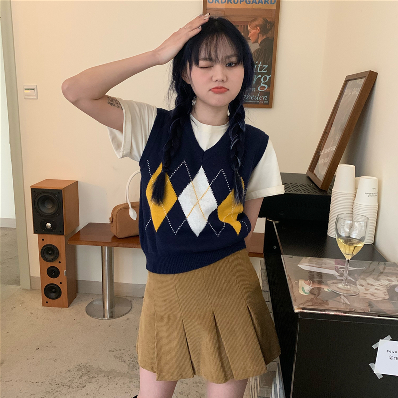 Sleeveless all-match knitted slim mixed colors vest