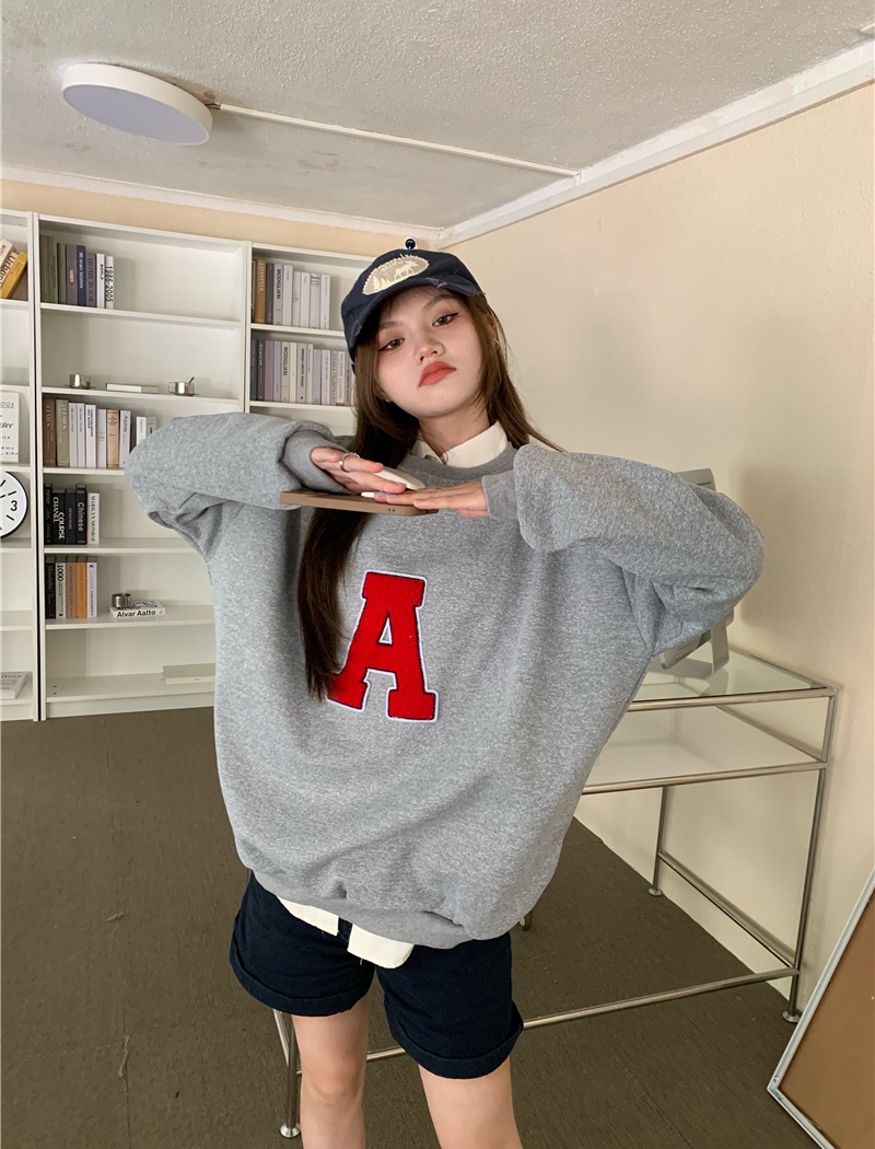 Loose embroidery plus velvet thick large letters hoodie