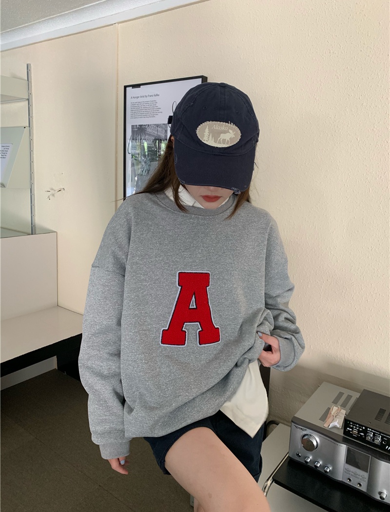 Loose embroidery plus velvet thick large letters hoodie