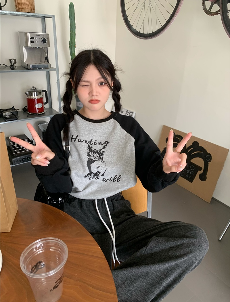 Spring mixed colors short pinched waist retro hoodie