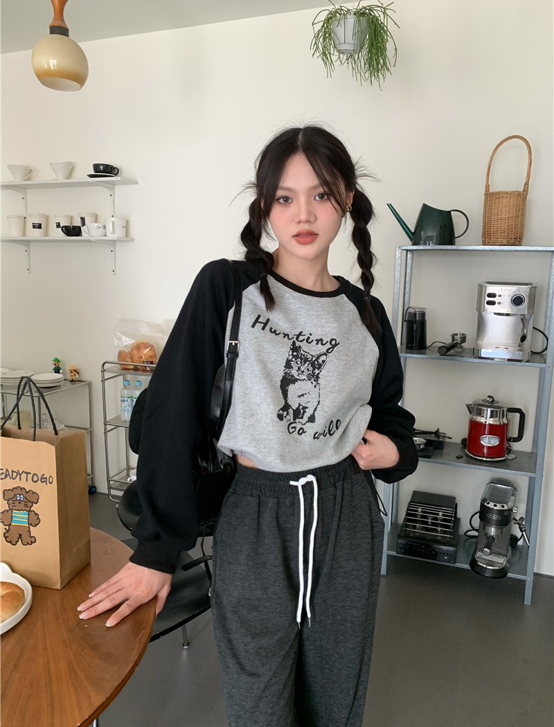 Spring mixed colors short pinched waist retro hoodie