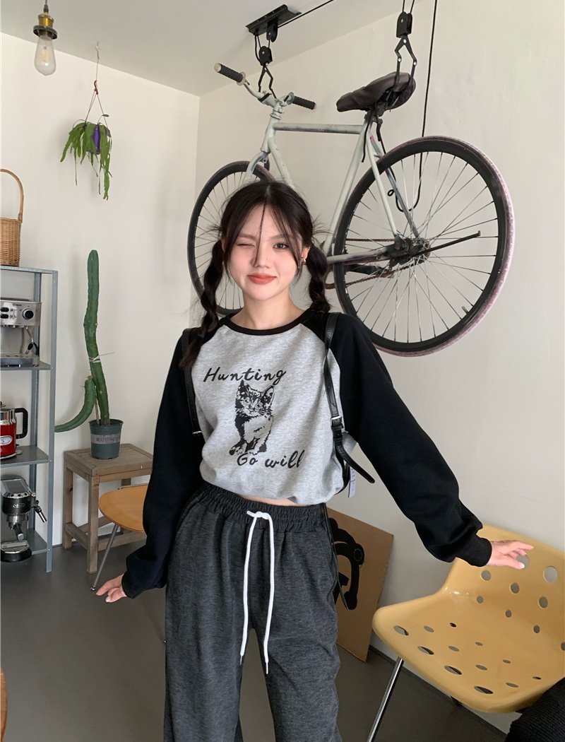 Spring mixed colors short pinched waist retro hoodie