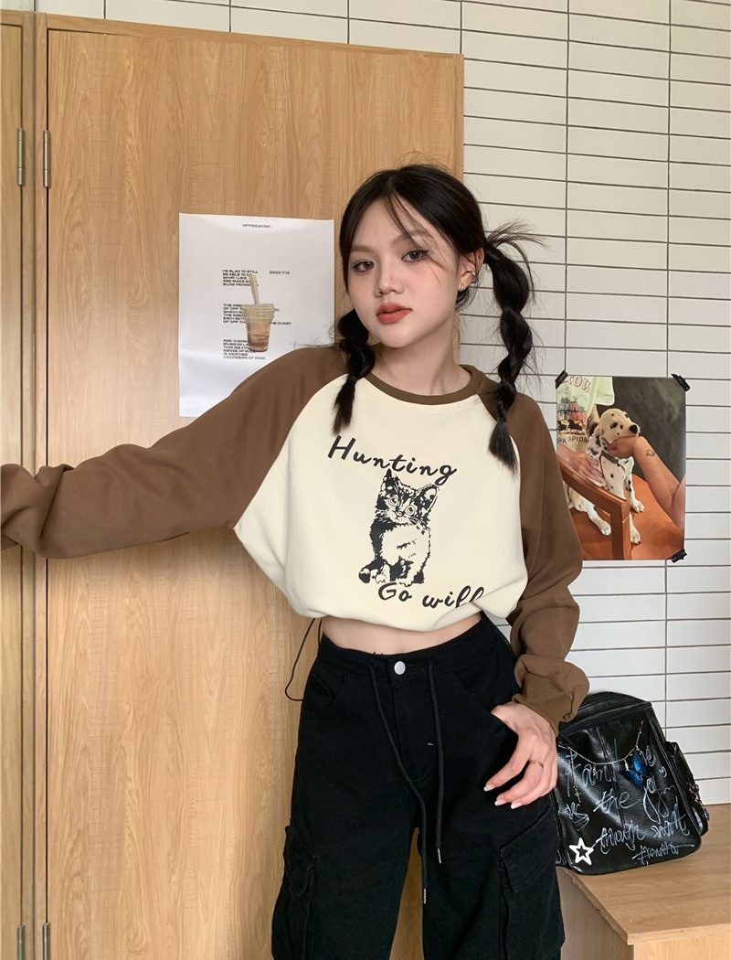 Spring mixed colors short pinched waist retro hoodie