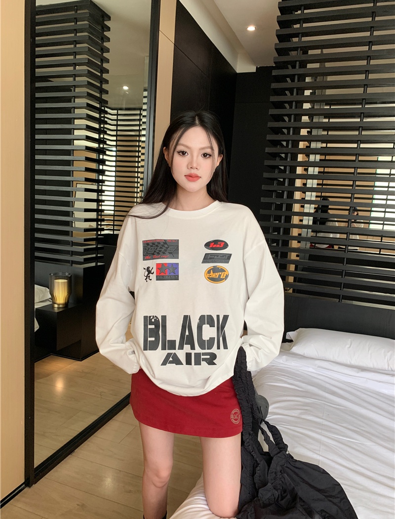 Mixed colors American style printing retro loose tops