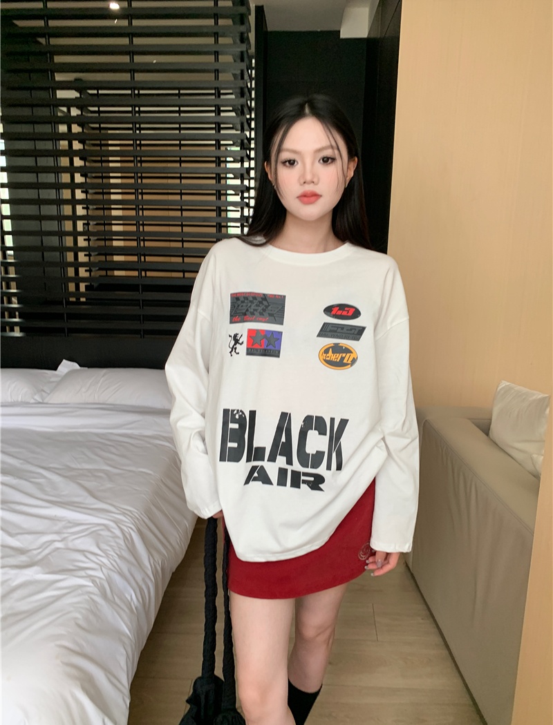 Mixed colors American style printing retro loose tops