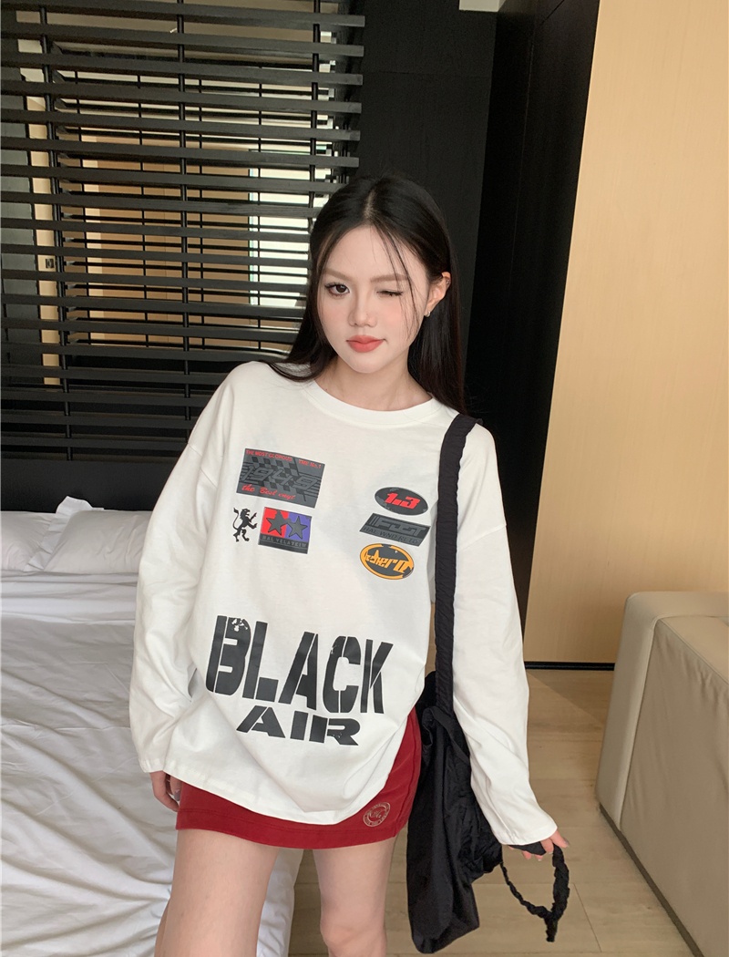 Mixed colors American style printing retro loose tops