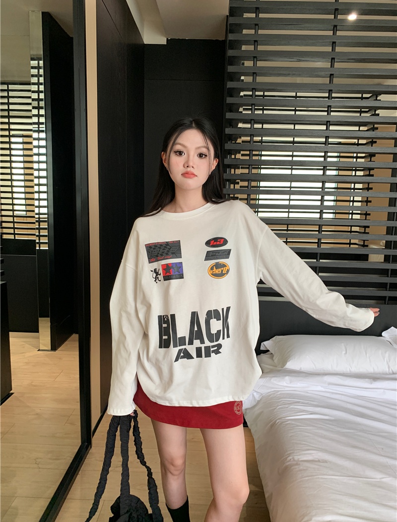 Mixed colors American style printing retro loose tops