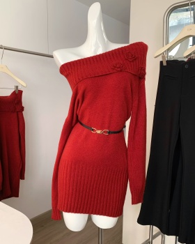 Package hip flat shoulder sweater knitted T-back for women