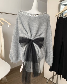 Spring romantic enticement tops V-neck bow thermal sweater