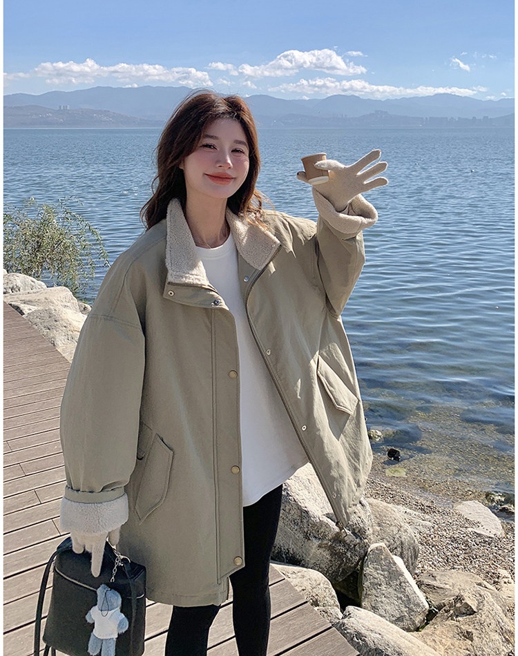 Waterproof lamb fur coat lazy Korean style work clothing