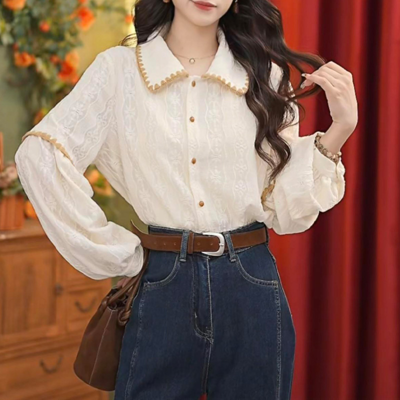 Splice elegant small shirt breathable white shirt for women