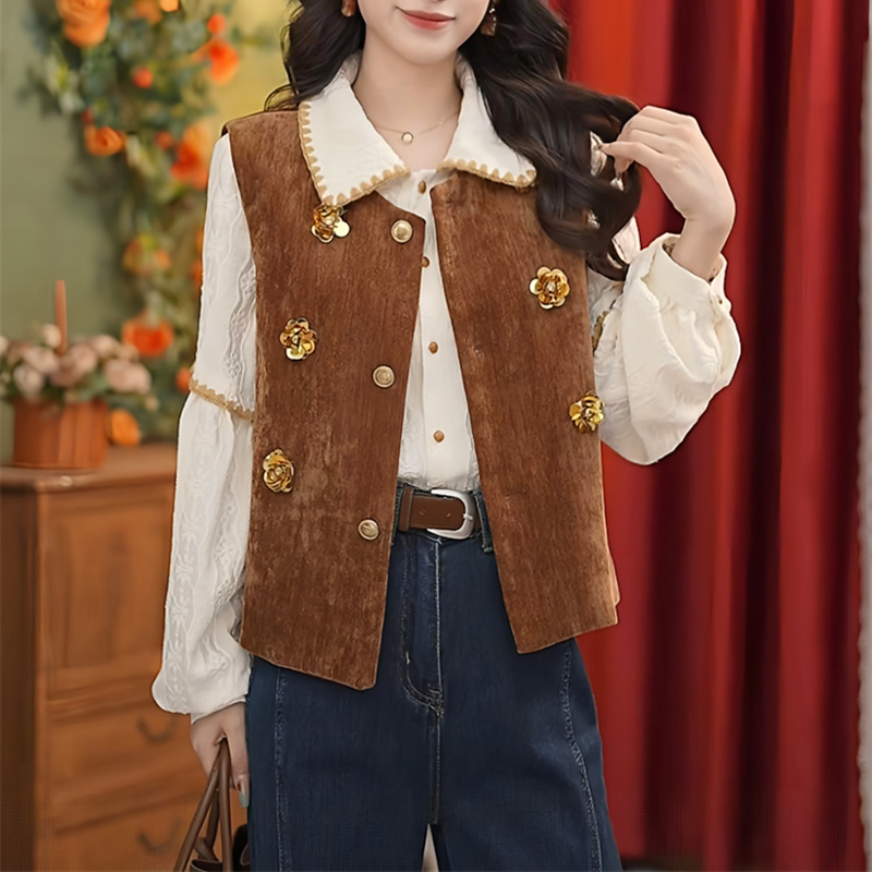 Spring flowers fitting retro elegant coat for women