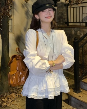 Splice autumn T-shirt all-match bow tops for women