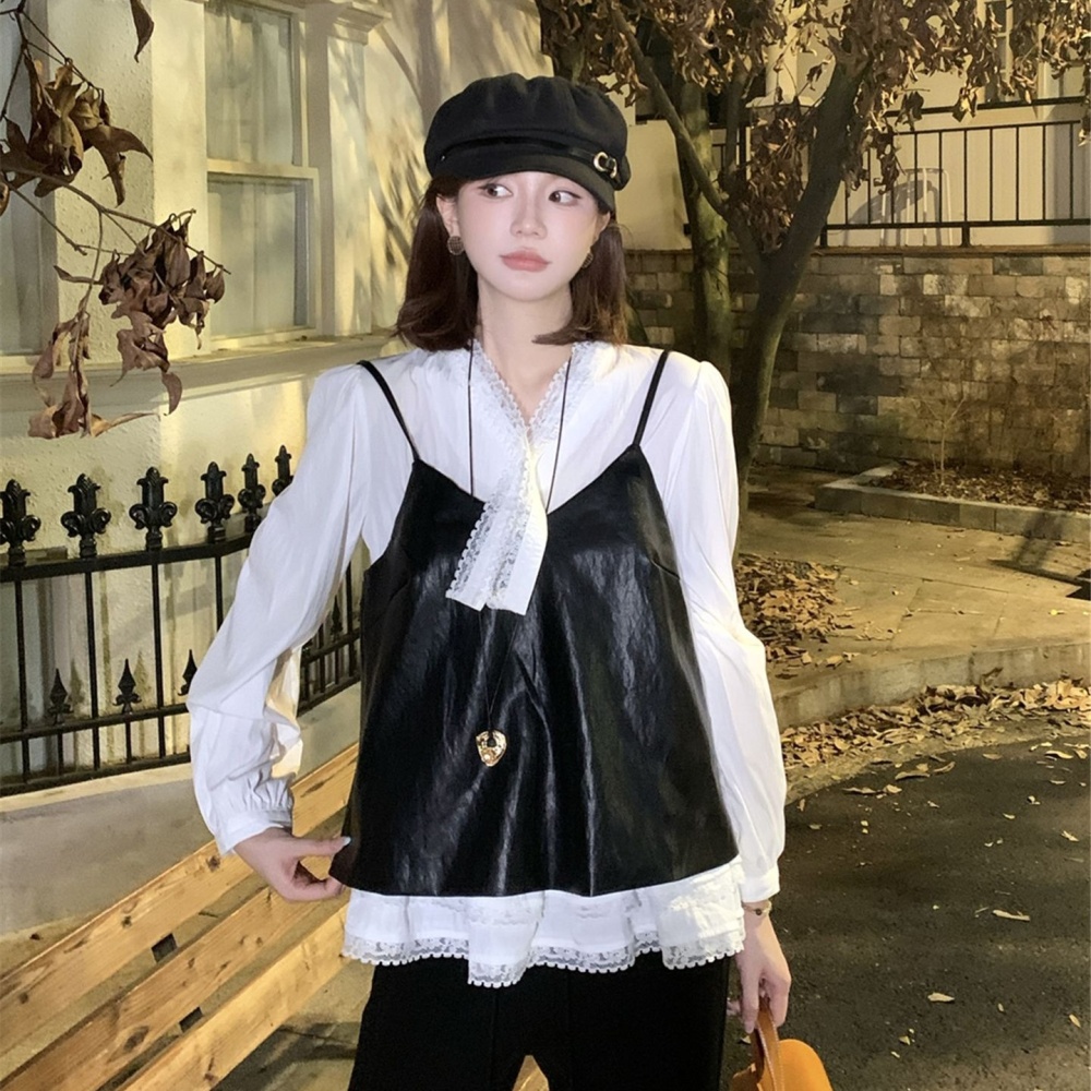 Splice autumn T-shirt all-match bow tops for women