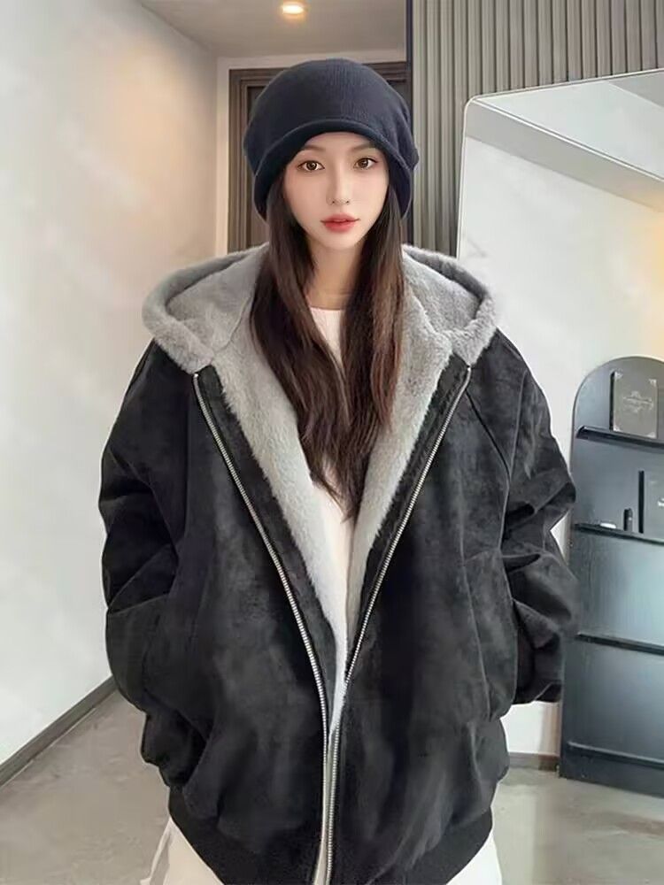Hooded cotton coat thick coat for women