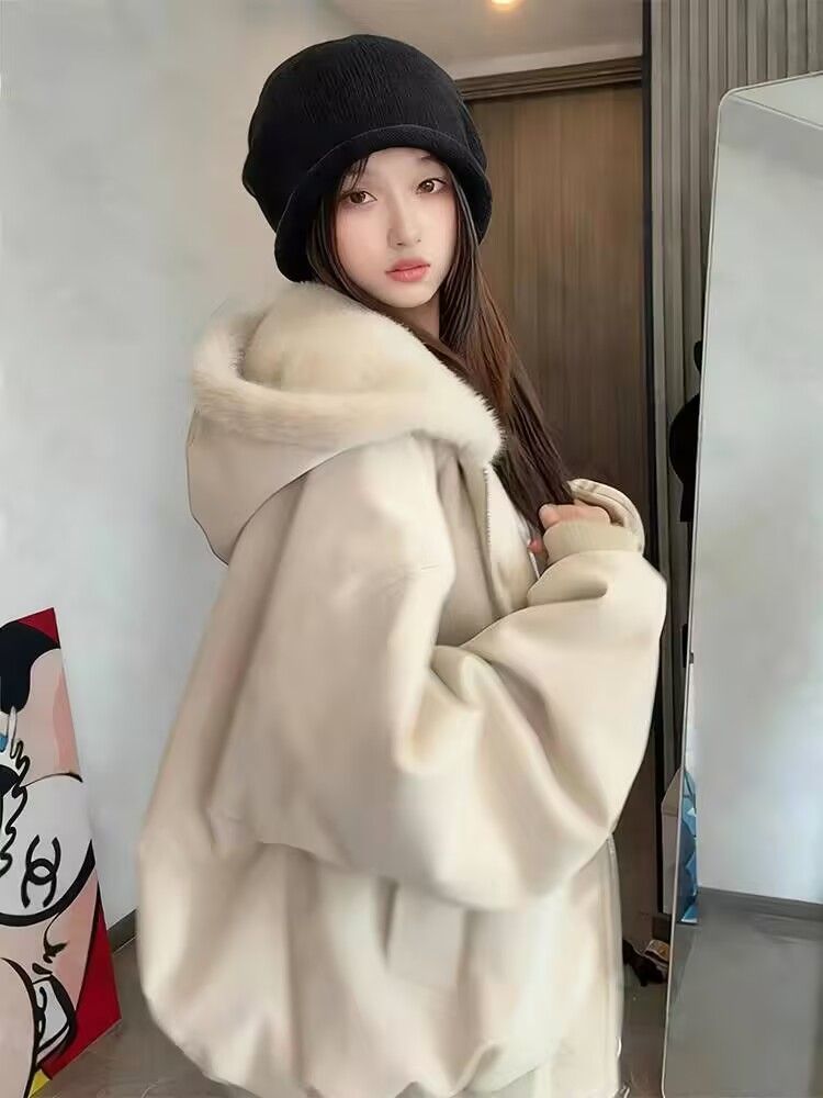 Hooded cotton coat thick coat for women