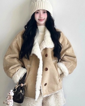 Lambs wool tops chanelstyle thick coat for women
