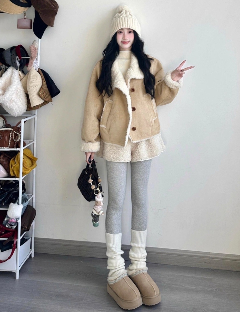 Lambs wool tops chanelstyle thick coat for women