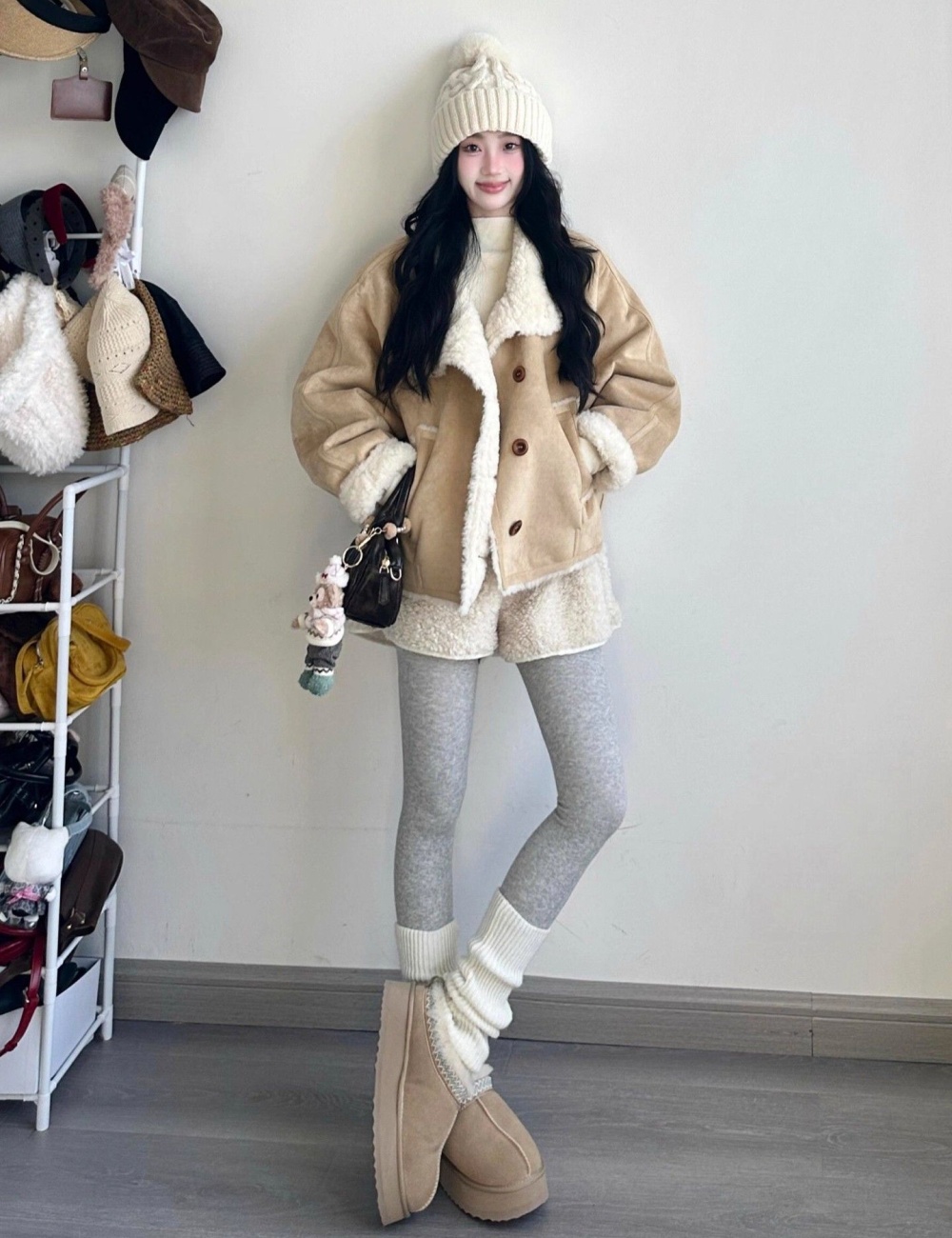 Lambs wool tops chanelstyle thick coat for women