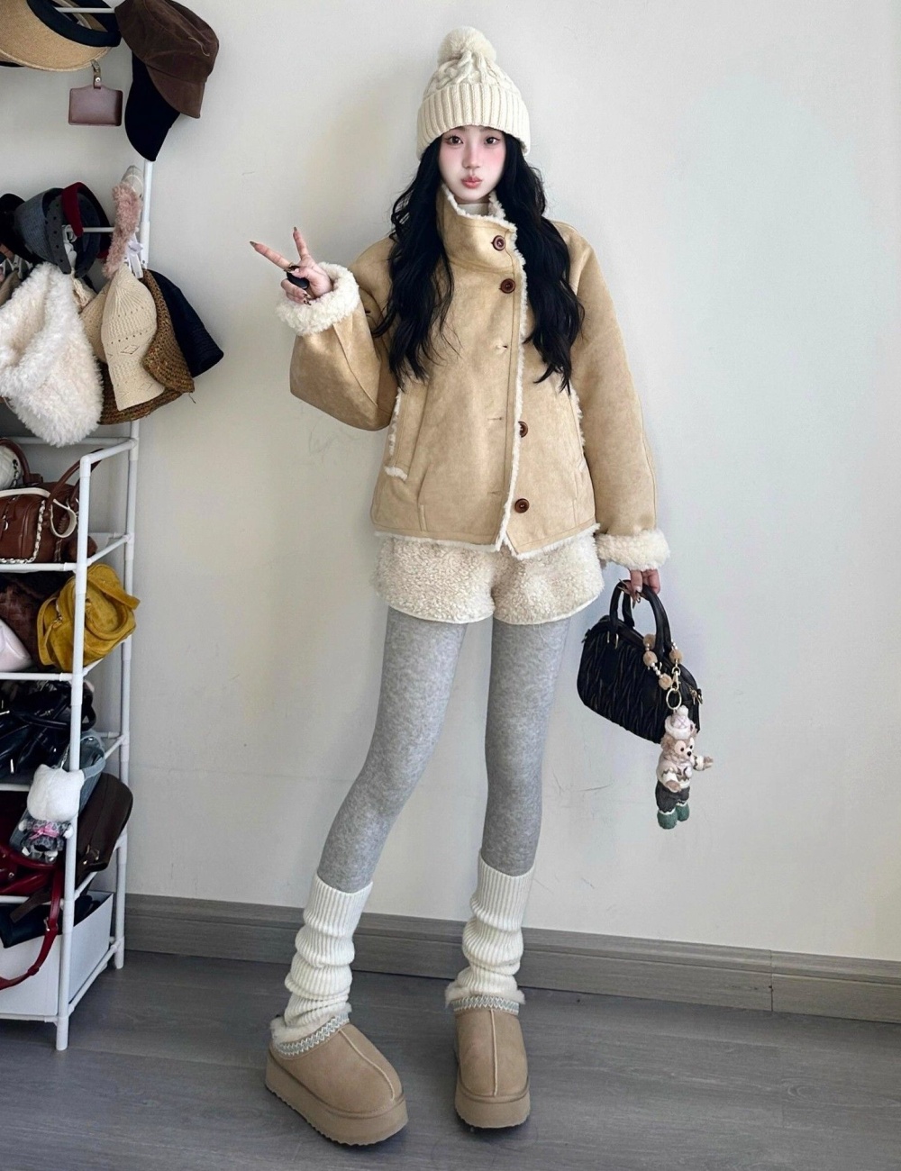 Lambs wool tops chanelstyle thick coat for women