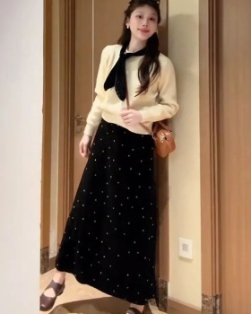 Knitted Korean style skirt polka dot sweater 2pcs set