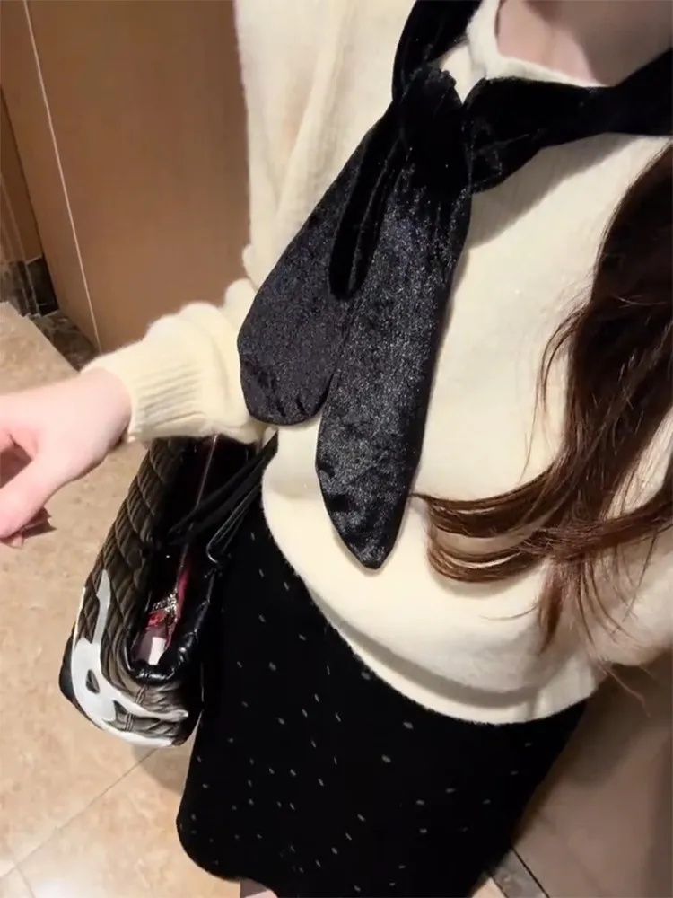 Knitted Korean style skirt polka dot sweater 2pcs set