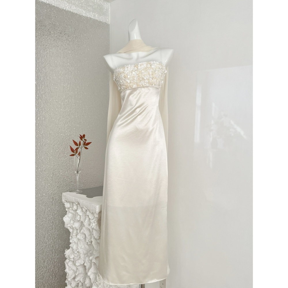 Sequins long dress white formal dress for women