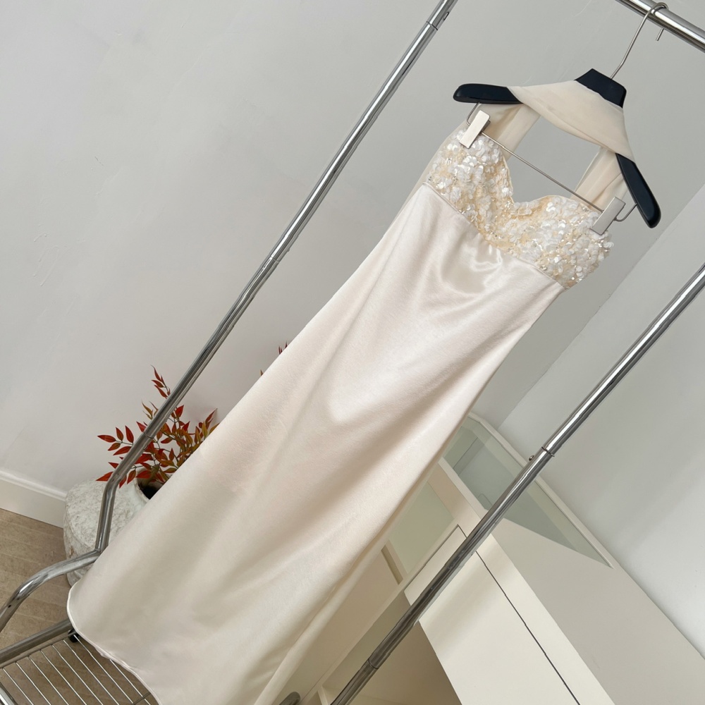 Sequins long dress white formal dress for women